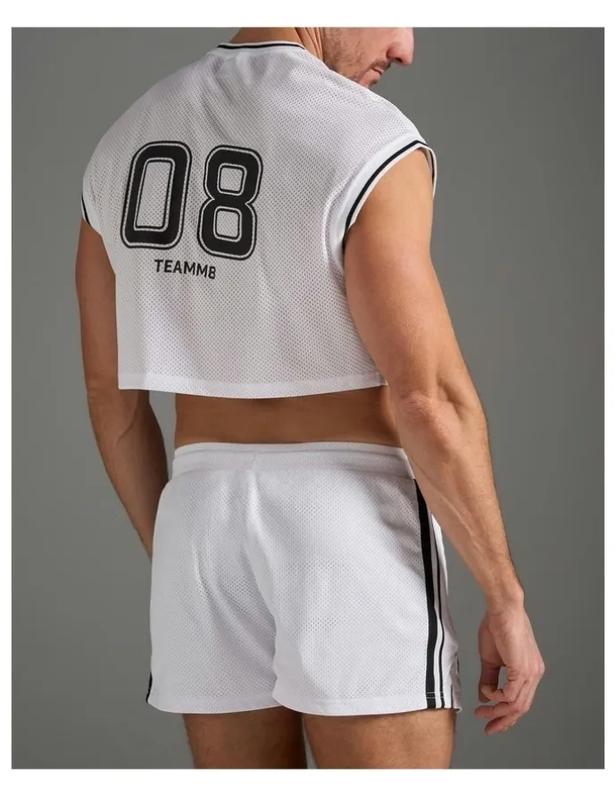 TEAMM8 S.S.C. Fraternity Crop Muscle Tank in White