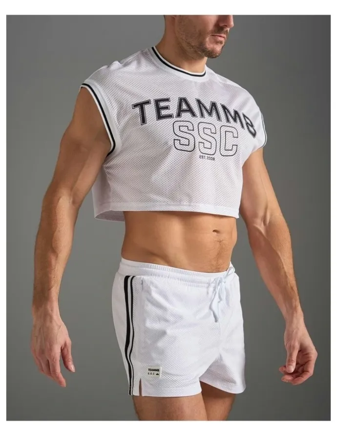 TEAMM8 S.S.C. Fraternity Crop Muscle Tank in White