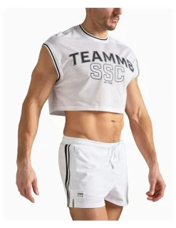TEAMM8 S.S.C. Fraternity Crop Muscle Tank in White