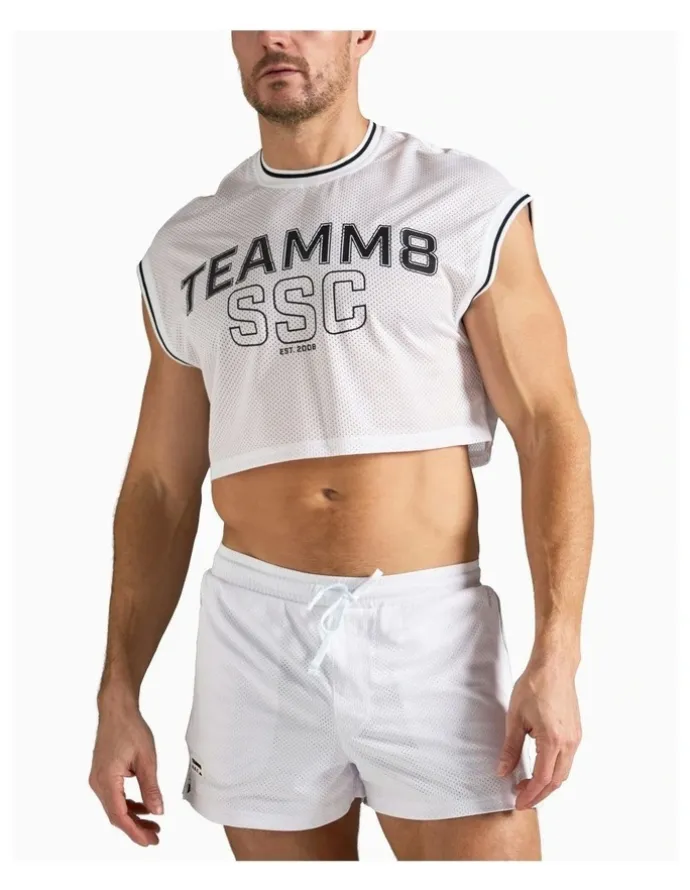 TEAMM8 S.S.C. Fraternity Crop Muscle Tank in White