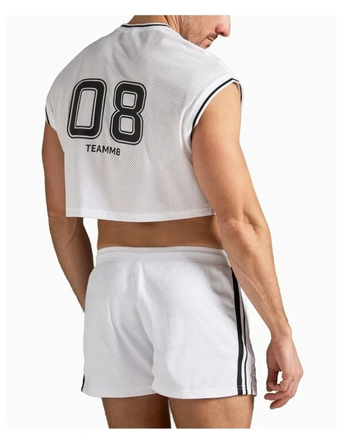 TEAMM8 S.S.C. Fraternity Crop Muscle Tank in White