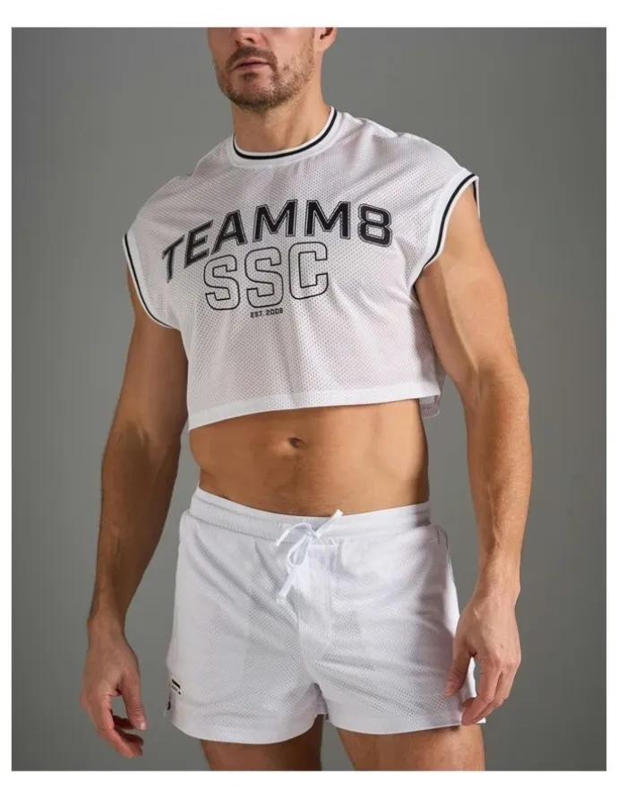 TEAMM8 S.S.C. Fraternity Crop Muscle Tank in White