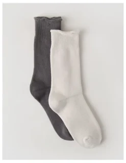 There After 2 Pack Cotton Terry Socks in Warm Grey and Moonbeam
