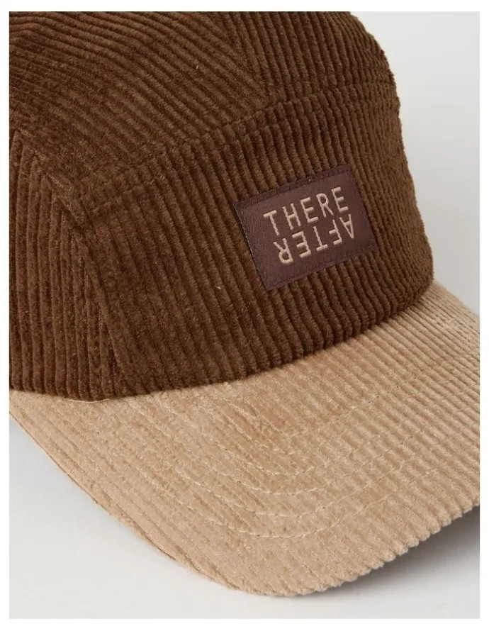 There After Chunky Cord 5 Panel Cap Hat in Brown and Beige