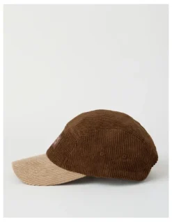 There After Chunky Cord 5 Panel Cap Hat in Brown and Beige