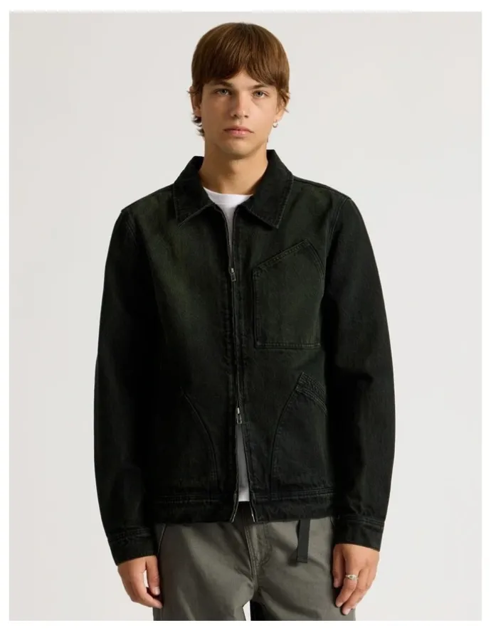 There After Angled Pocket Denim Jacket in Black