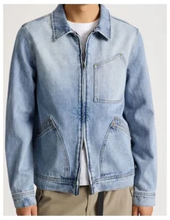 There After Angled Pocket Denim Jacket in Blue