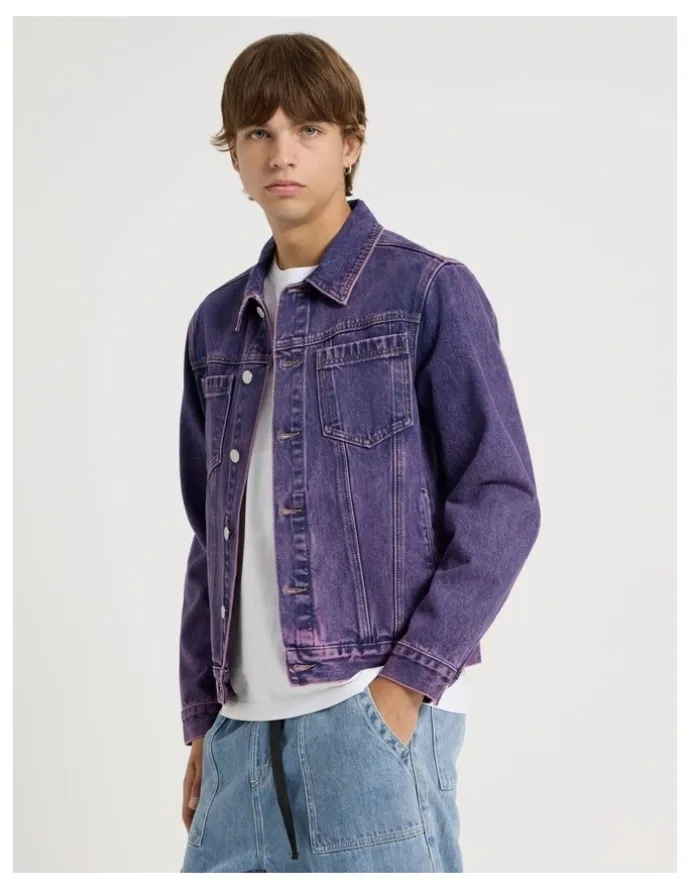 There After Coloured Wash Denim Trucker Jacket in Pink