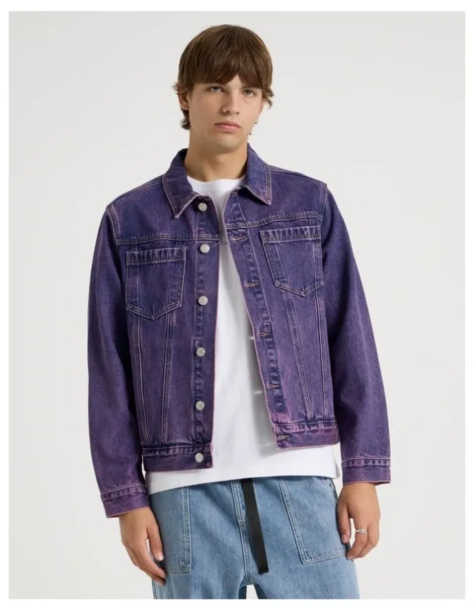 There After Coloured Wash Denim Trucker Jacket in Pink