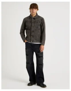 There After Coloured Wash Denim Trucker Jacket in Brown