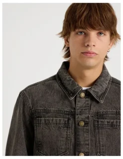 There After Coloured Wash Denim Trucker Jacket in Brown