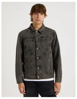 There After Coloured Wash Denim Trucker Jacket in Brown