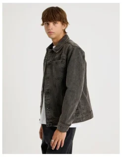 There After Coloured Wash Denim Trucker Jacket in Brown
