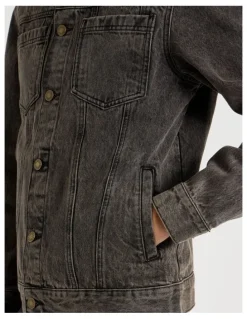 There After Coloured Wash Denim Trucker Jacket in Brown