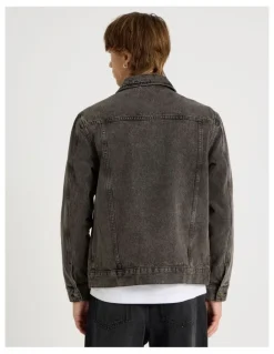 There After Coloured Wash Denim Trucker Jacket in Brown