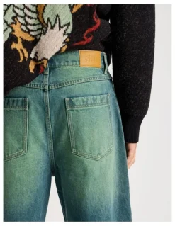 There After Coloured Wash Denim Jorts in Green