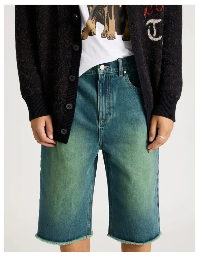 There After Coloured Wash Denim Jorts in Green