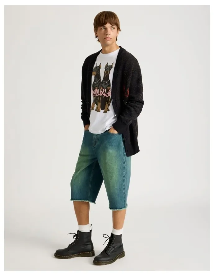 There After Coloured Wash Denim Jorts in Green