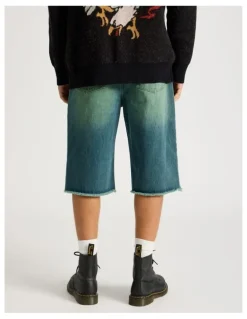 There After Coloured Wash Denim Jorts in Green
