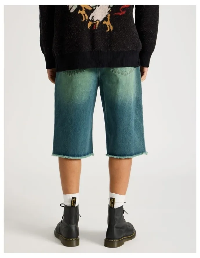 There After Coloured Wash Denim Jorts in Green