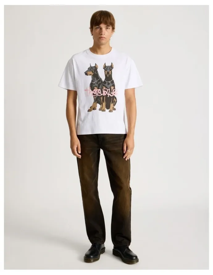 There After Coloured Wash Straight Leg Jeans in Brown