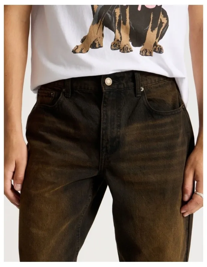 There After Coloured Wash Straight Leg Jeans in Brown