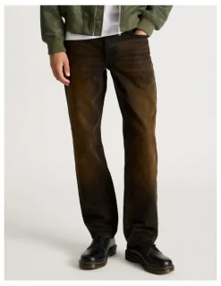 There After Coloured Wash Straight Leg Jeans in Brown