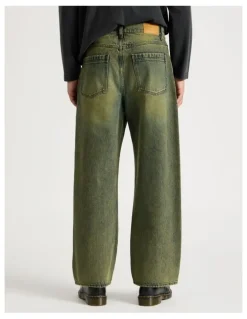 There After Coloured Wash Wide Leg Denim Jeans in Green