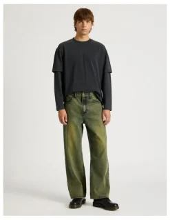 There After Coloured Wash Wide Leg Denim Jeans in Green