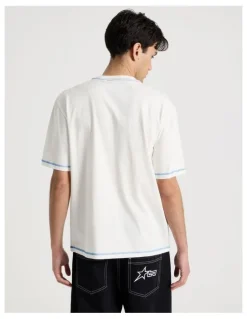 There After Contrast Stitch Print Short Sleeve Tee in White