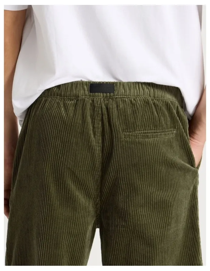 There After Corduroy Shorts with Built-In Belt in Olive