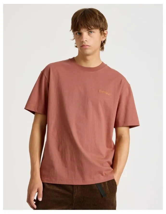 There After Core Embroidered Logo Oversized Short Sleeve Tee in Burnt Orange