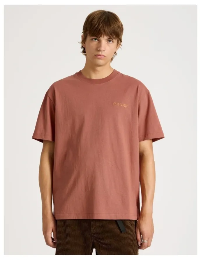 There After Core Embroidered Logo Oversized Short Sleeve Tee in Burnt Orange