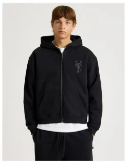 There After Core Logo Hooded Full Zip Sweater in Black