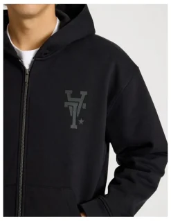 There After Core Logo Hooded Full Zip Sweater in Black