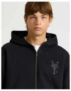 There After Core Logo Hooded Full Zip Sweater in Black