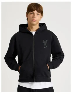 There After Core Logo Hooded Full Zip Sweater in Black