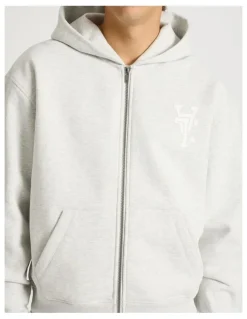 There After Core Logo Hooded Full Zip Sweater in Grey