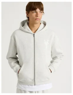 There After Core Logo Hooded Full Zip Sweater in Grey