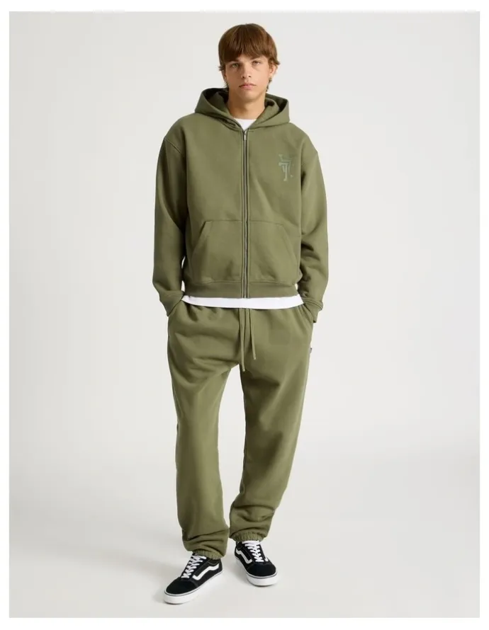 There After Core Logo Hooded Full Zip Sweat Olive