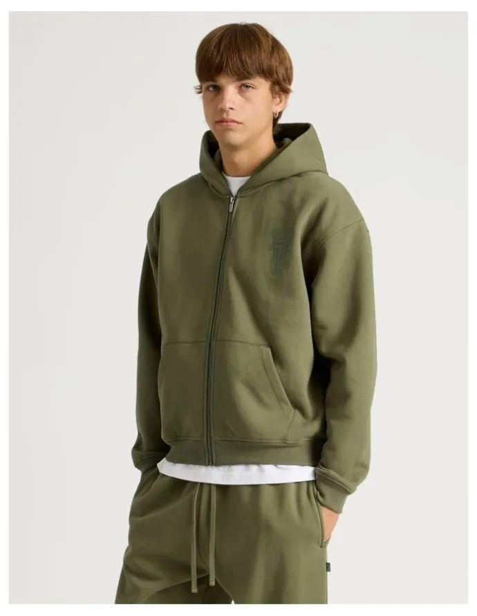 There After Core Logo Hooded Full Zip Sweat Olive