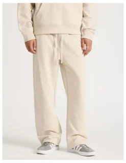 There After Core Wide Leg Terry Track Pants in Stone