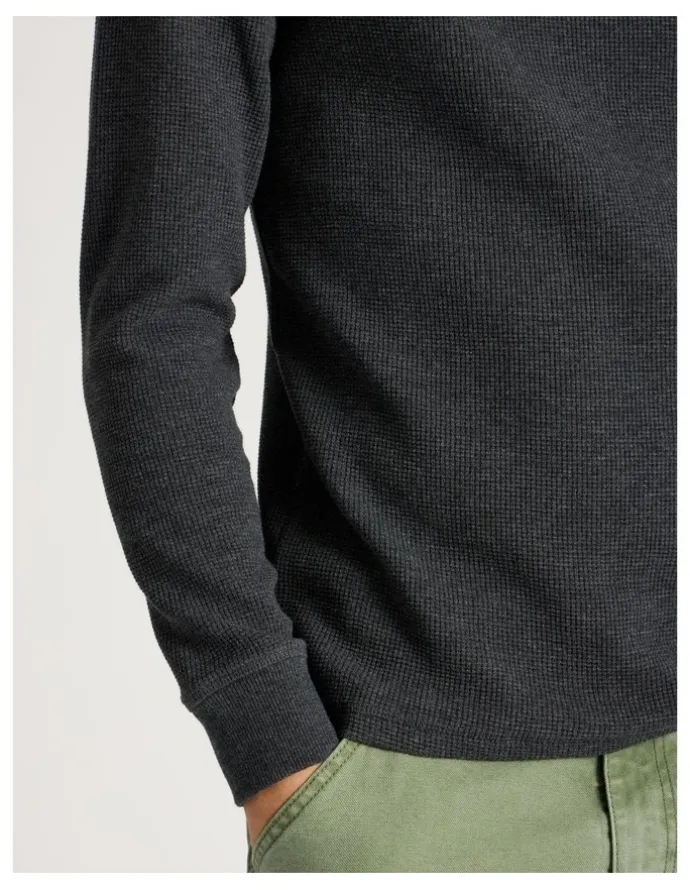 There After Crew Neck Long Sleeve Waffle Knit Top in Charcoal