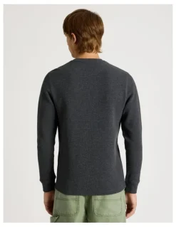 There After Crew Neck Long Sleeve Waffle Knit Top in Charcoal