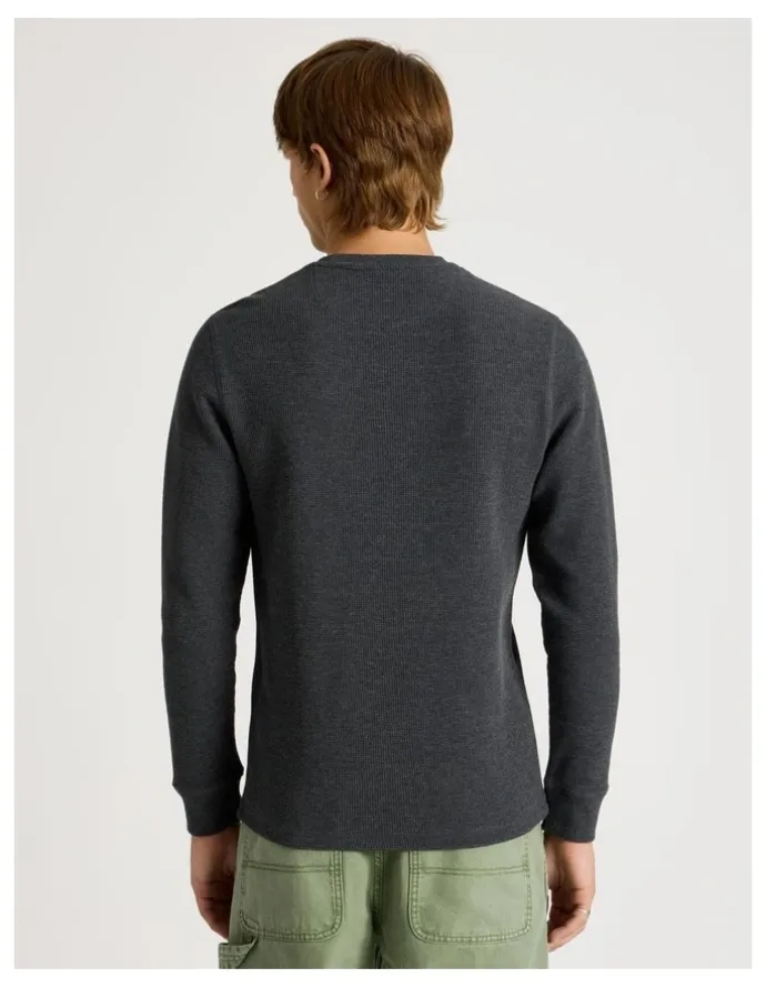There After Crew Neck Long Sleeve Waffle Knit Top in Charcoal