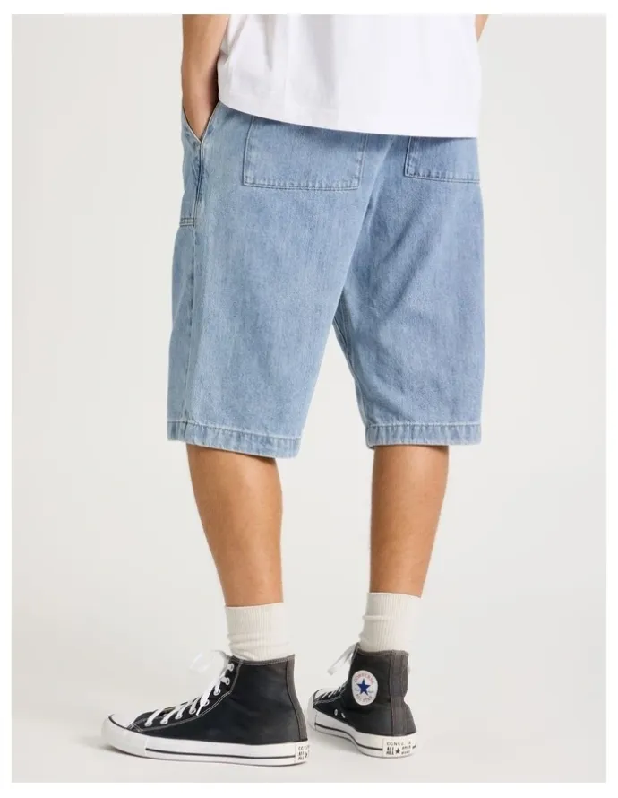 There After Denim Shorts with Built-In Belt in Light Blue