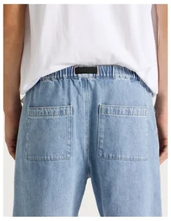 There After Denim Shorts with Built-In Belt in Light Blue