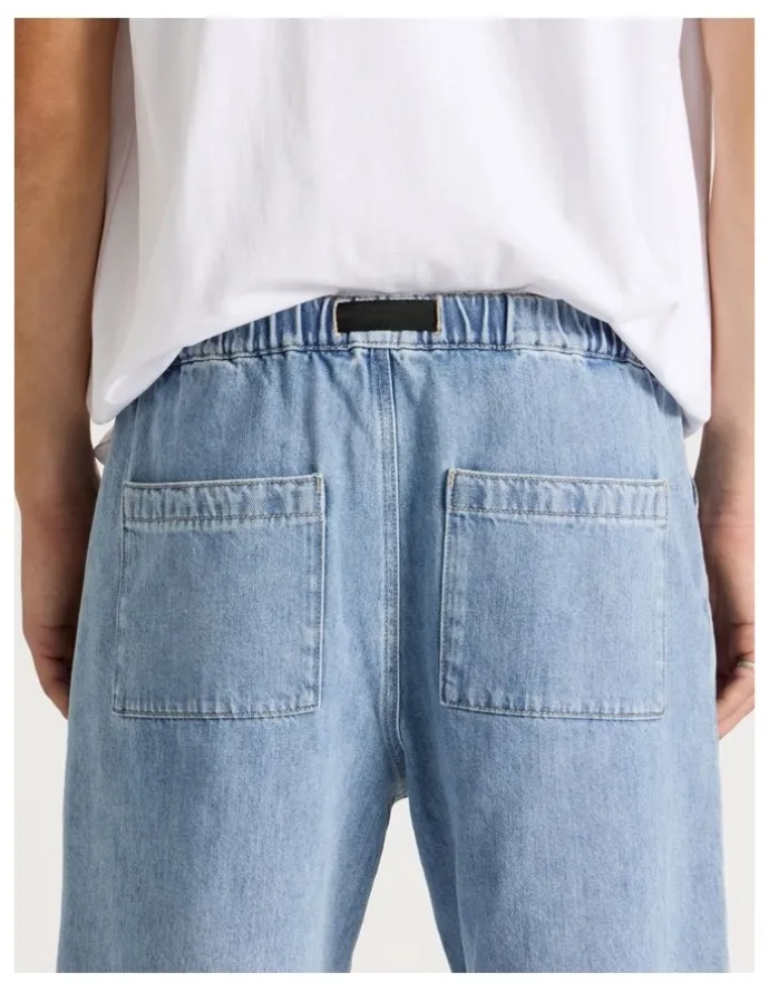 There After Denim Shorts with Built-In Belt in Light Blue