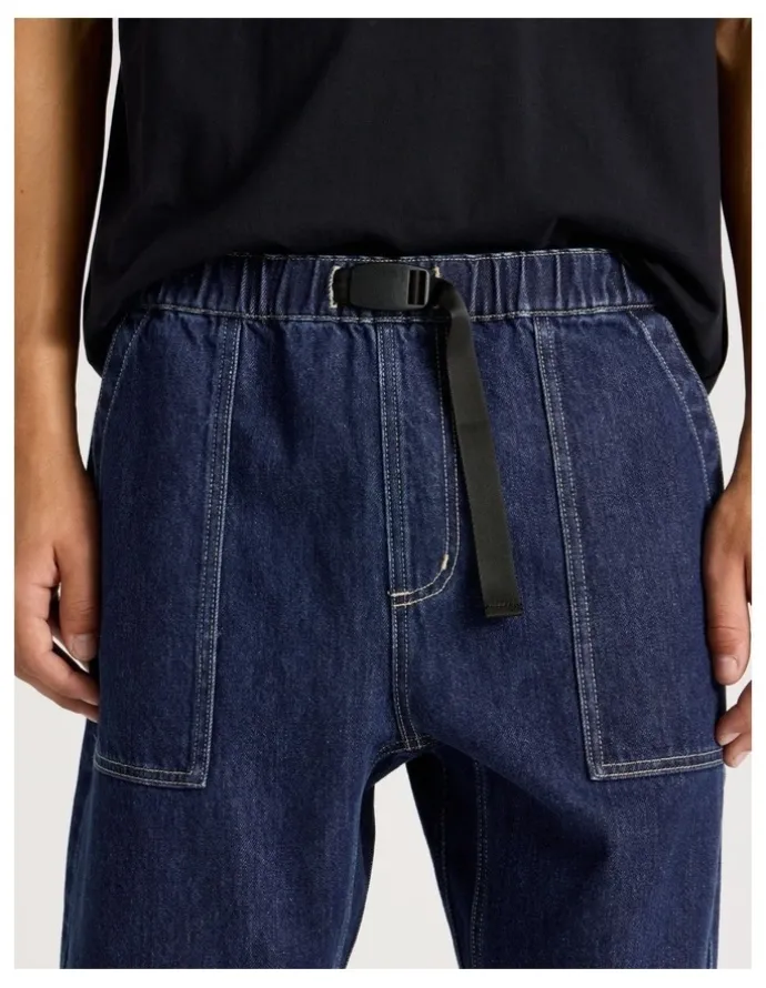 There After Denim Shorts with Built-In Belt in Dark Denim