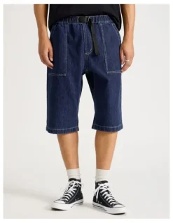 There After Denim Shorts with Built-In Belt in Dark Denim